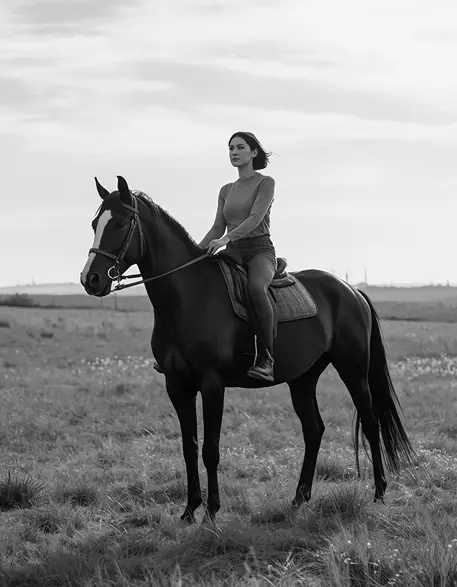Black-and-White Riding Portrait